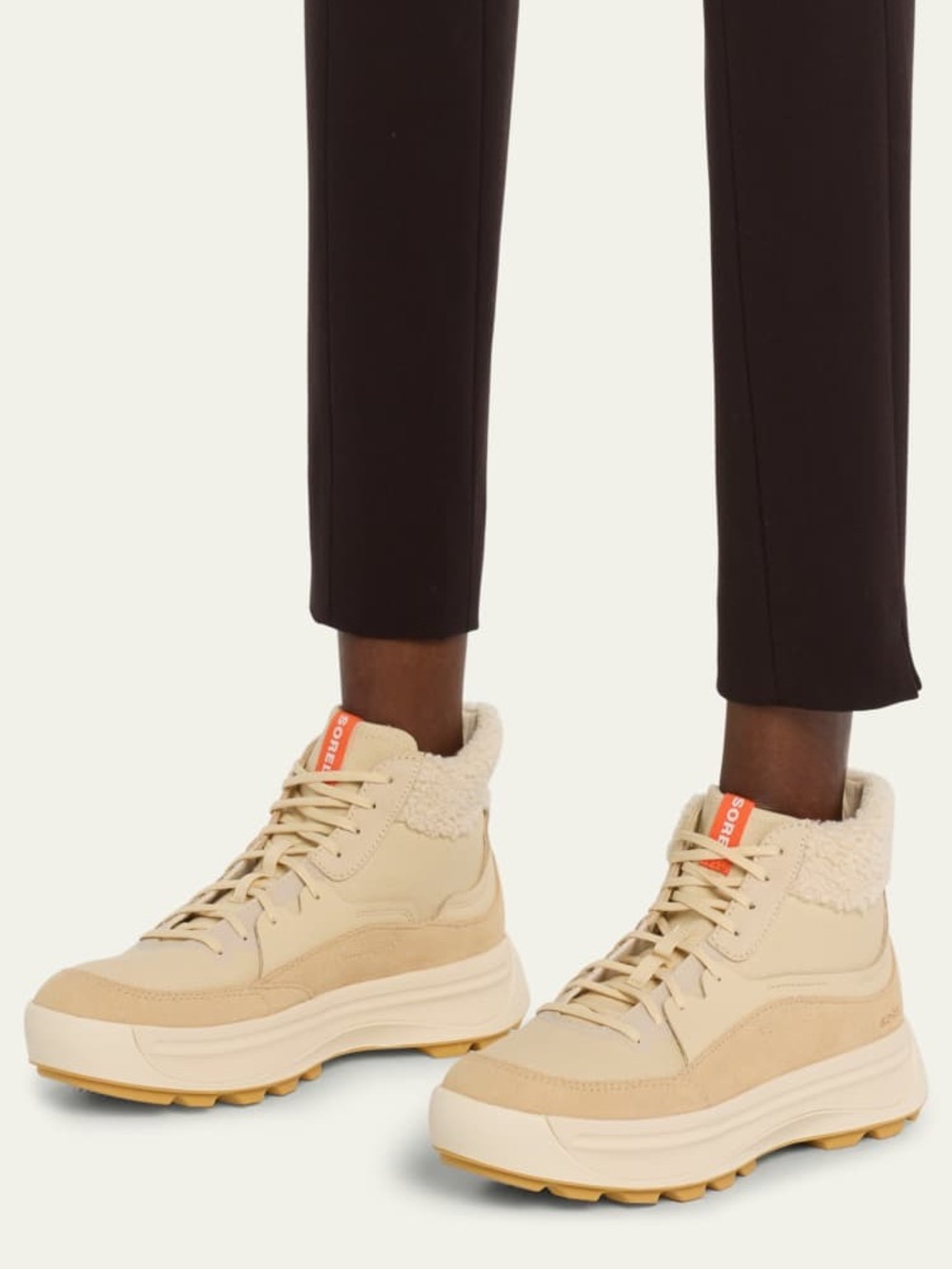 Sorel Cream and Beige Sherpa-Trim Chunky Athletic Boots
